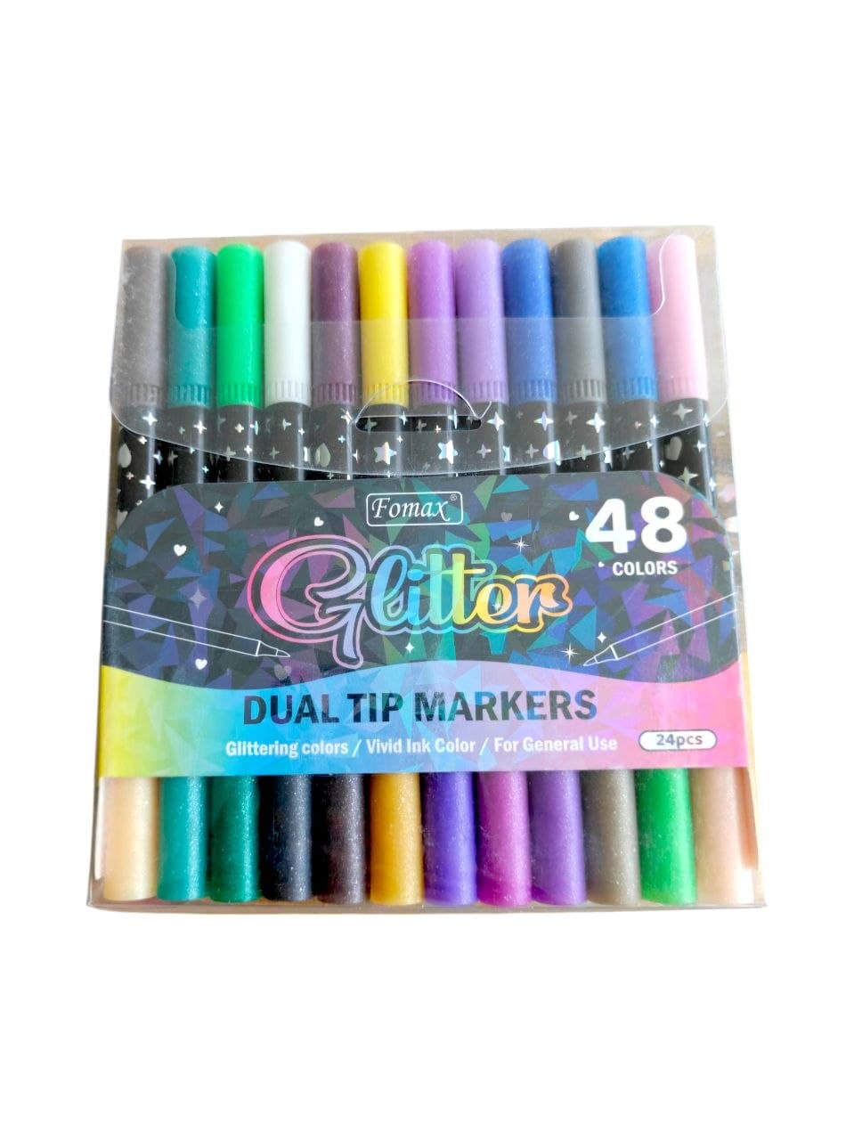 Fomax Glitter Dual Tip Markers 48 Colors 24pcs, No. FM-8683B-24